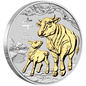 2021 Australian Lunar Series III Year of the Ox 1oz Silver Gilded Coin in Capsule