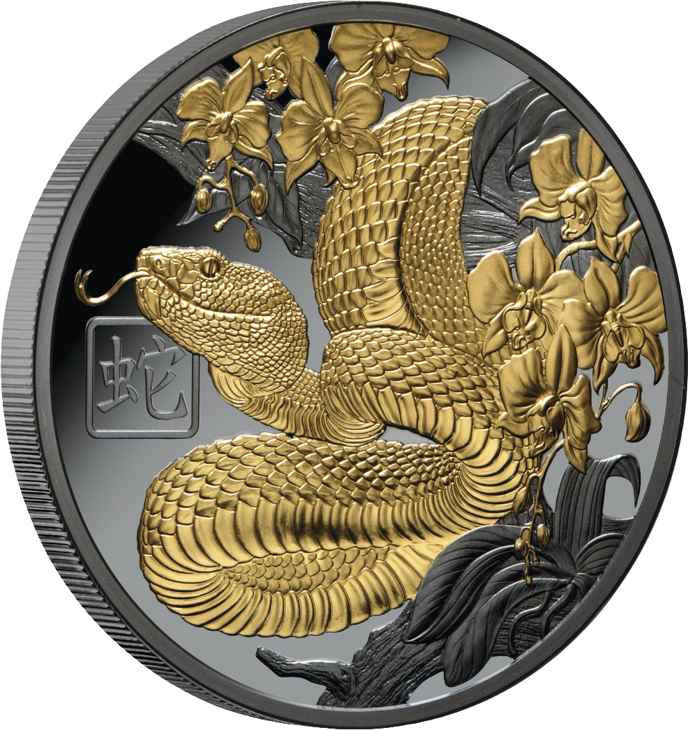 2025 Lunar Year of the Snake  $1 Gold-plated 1oz Silver Black Proof Coin