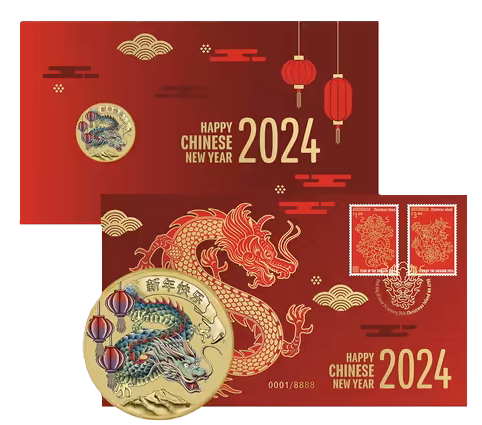 2024 Christmas Island Lunar New Year of the Dragon Postal Numismatic Cover