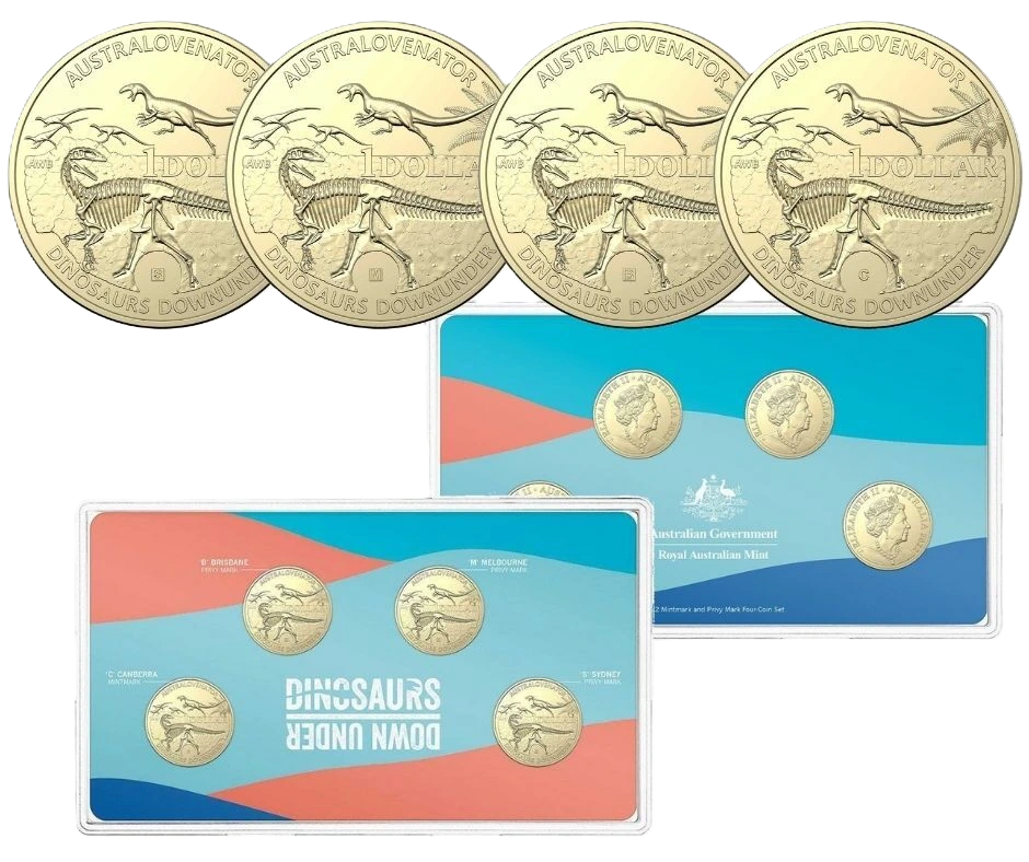 2022 1$ Dinosaurs Down Under Mintmark 4 Coin UNC Year Set