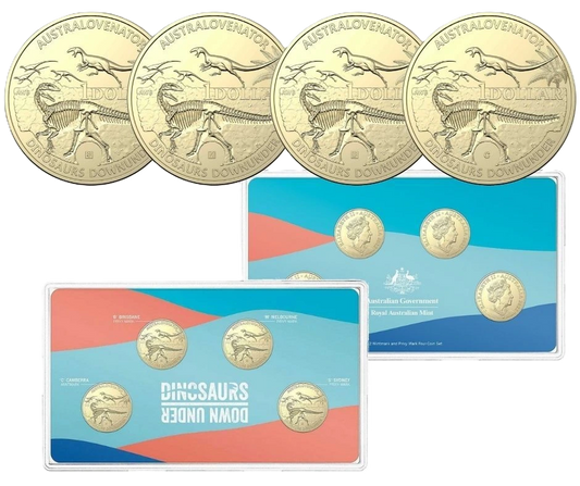 2022 1$ Dinosaurs Down Under Mintmark 4 Coin UNC Year Set