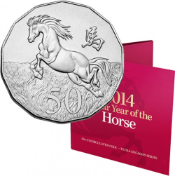 2014 Royal Australian Mint Lunar Year Of The Horse 50c Tetradecagon coin on card