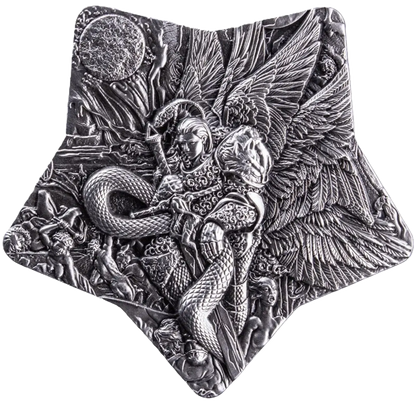 KOMSCO Lucifer the Fallen Angel 2oz Stackable Antiqued Silver Coin in Special Designed Capsule