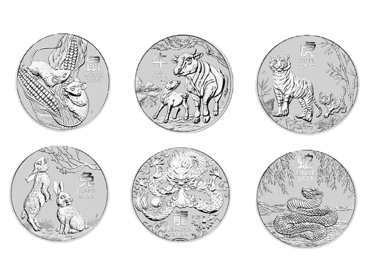 2020-25 Perth Mint Australian Lunar Year Series III 1oz Silver Bullion 6 Coin Collection