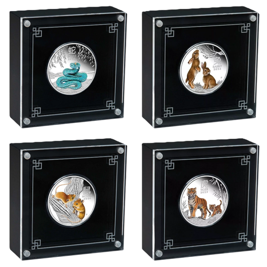 Perth Mint Australian Lunar Series III 1/2oz Silver Coloured Proof 4 Coin collection