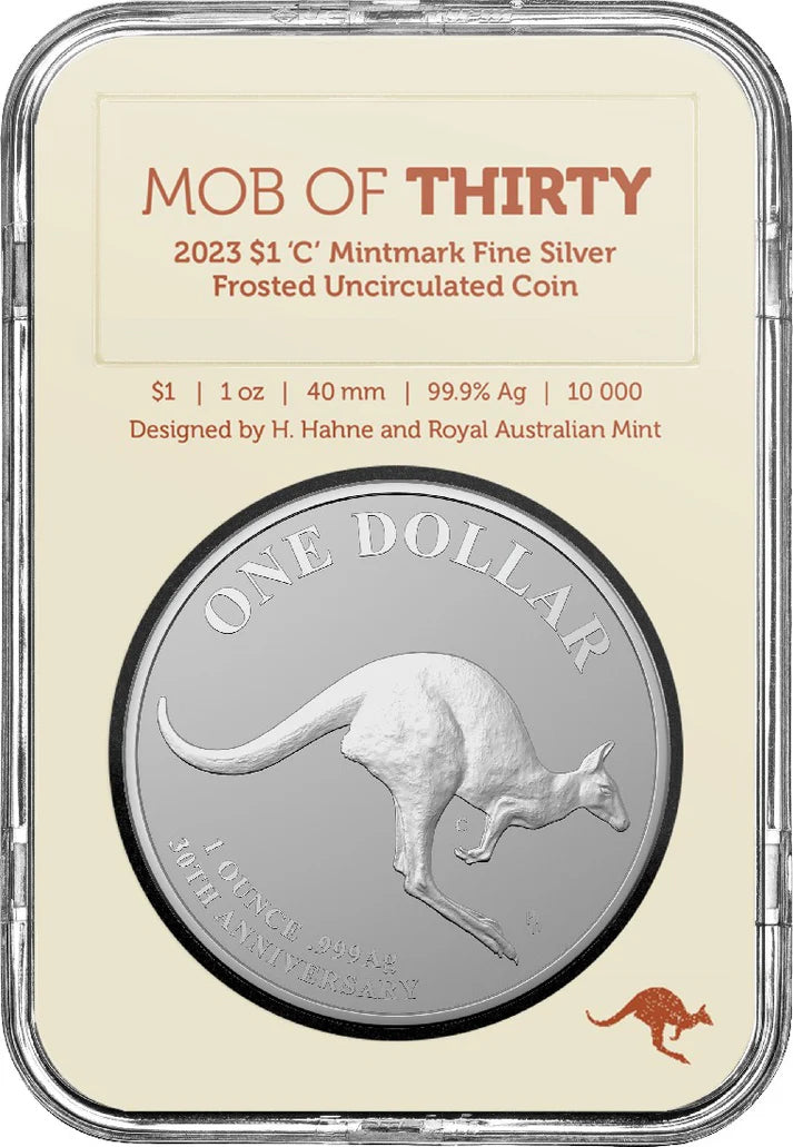 2023 Royal Australian Mint Kangaroo Series 30th Anni Mob of Thirty $1 1oz c mintmark Silver Coin