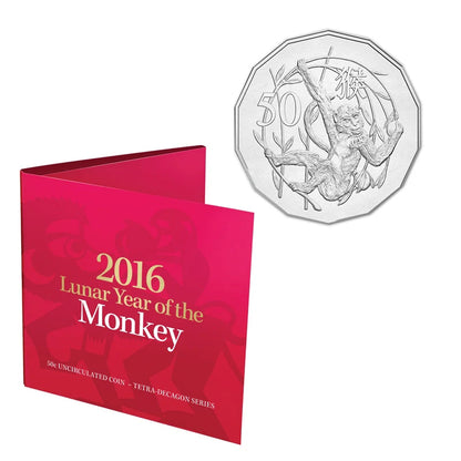 2016 Royal Australian Mint Lunar Year Of The Monkey 50c Tetradecagon coin on card