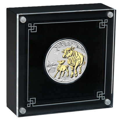 2021 PerthMint Australian Lunar Series III Year of the Ox 1oz Silver Gilded Coin in Box