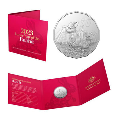 2023 Royal Australian Mint Lunar Year Of The Rabbit 50c Tetradecagon coin on card