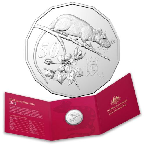 2020 Royal Australian Mint Lunar Year Of The Rat 50c Tetradecagon coin on card