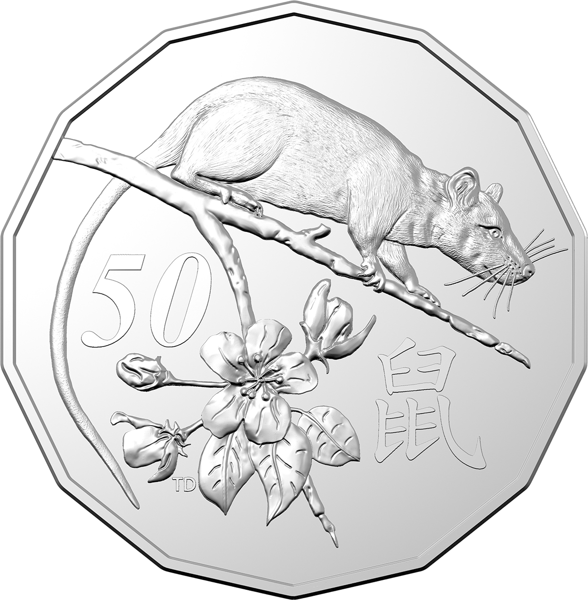 2020 Royal Australian Mint Lunar Year Of The Rat 50c Tetradecagon coin on card