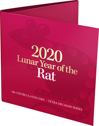 2020 Royal Australian Mint Lunar Year Of The Rat 50c Tetradecagon coin on card