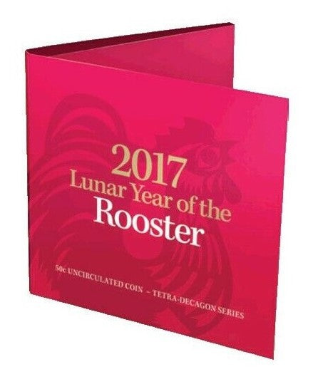 2017 Royal Australian Mint Lunar Year Of The Rooster 50c Tetradecagon coin on card