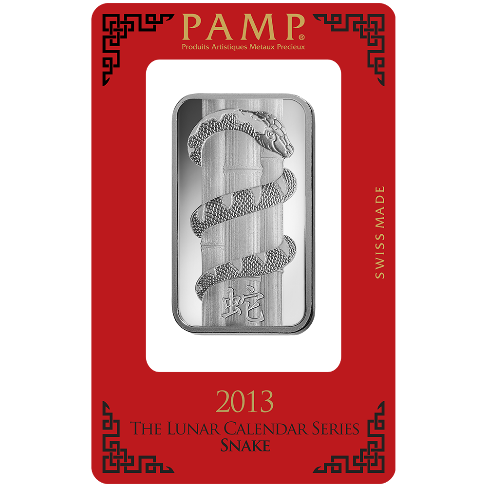 2013 PAMP Suisse 1oz .999 Silver Bar Lunar Snake Sealed In Assay