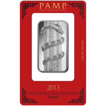 2013 PAMP Suisse 1oz .999 Silver Bar Lunar Snake Sealed In Assay