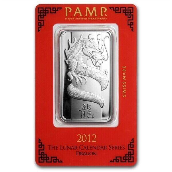 2013 PAMP Suisse 1oz .999 Silver Bar Lunar Dragon Sealed In Assay