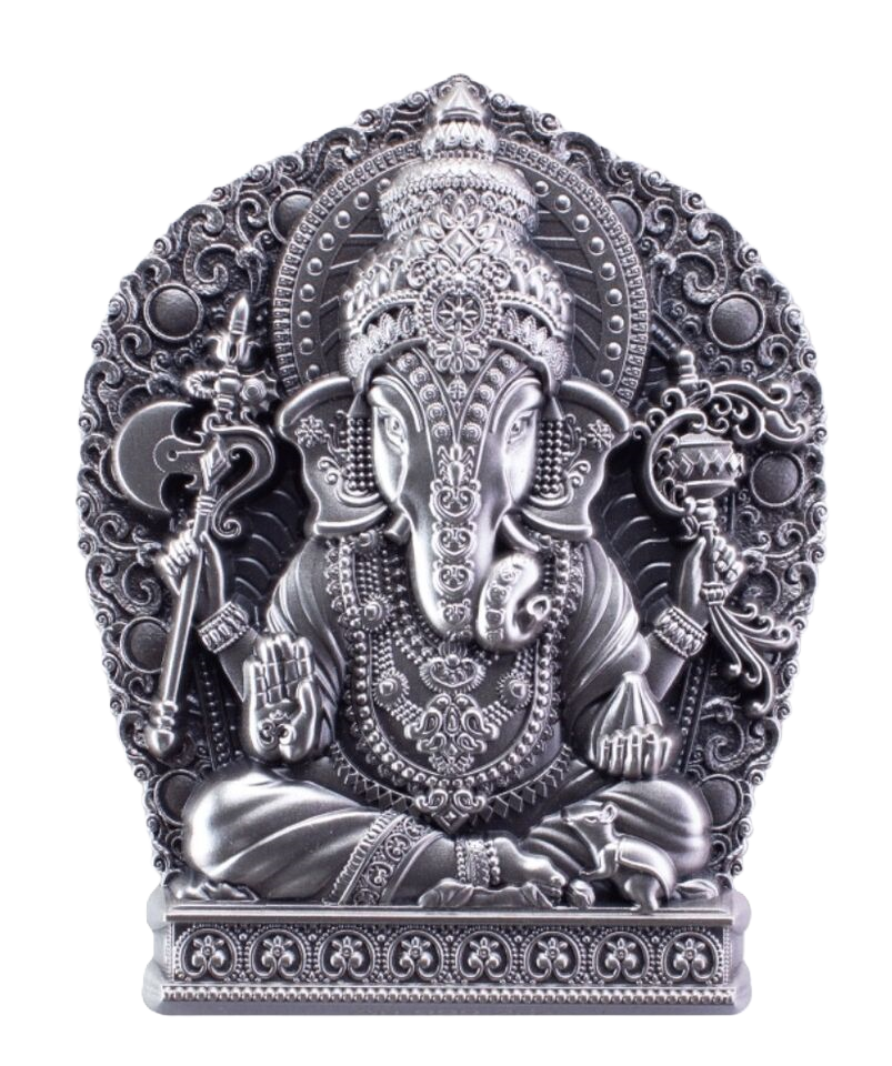 2023 South Korean Mint Ganesha 2oz stackable silver antiqued coin in Speically designed capsule