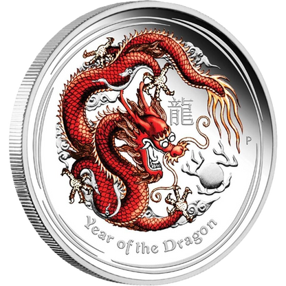 2012 PerthMint Australian Lunar Series II - Year of the Dragon 1oz Silver Red Coloured coin