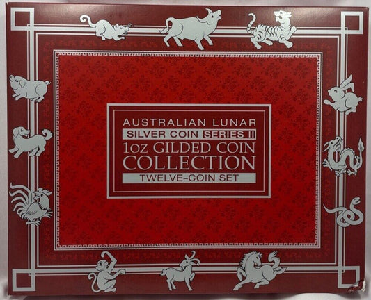 2008-2019 Perth Mint Australian Lunar Series II 12 year 1oz silver gilded coin collection Official Presentation Box