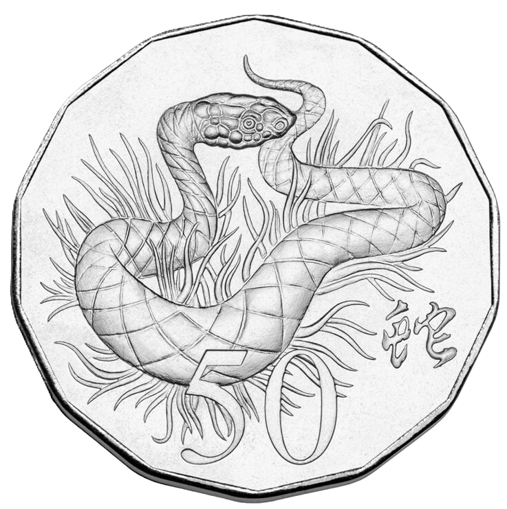 2013 Royal Australian Mint Lunar Year Of The Snake 50c Tetradecagon coin on card